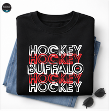 Load image into Gallery viewer, Buffalo Hockey. Sharpen your swords, Sabrehood inspired design... Tee shirts, sweatshirts, mens, ladies and kids sizes. Buffalo Everywhere! Buffalo born. Buffalo worn.