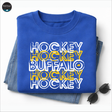 Load image into Gallery viewer, Buffalo Hockey. Sharpen your swords, Sabrehood inspired design... Tee shirts, sweatshirts, mens, ladies and kids sizes. Buffalo Everywhere! Buffalo born. Buffalo worn.