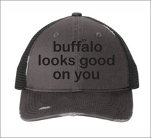 Load image into Gallery viewer, Distressed Cap - buffalo looks good
